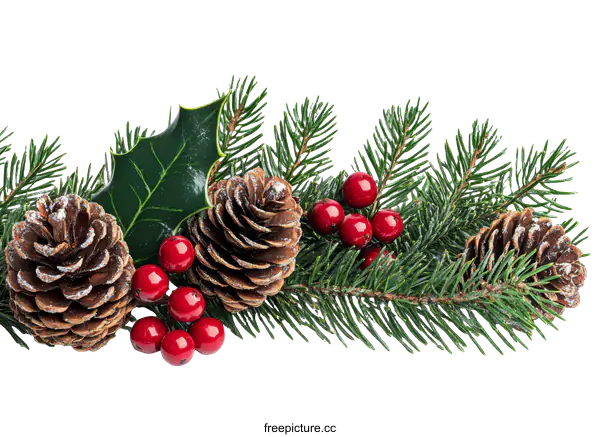 [Transparent Background PNG]Christmas Decoration Arrangement with Pine Cones and Holly Berries