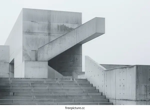Black and White Concrete Building with Stairs