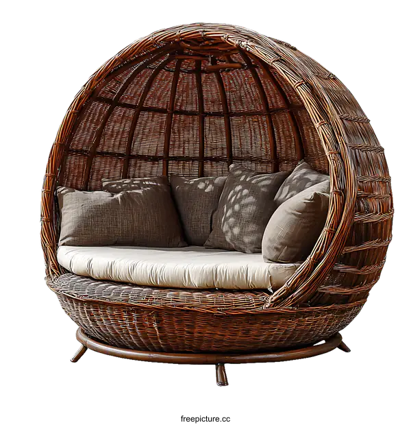 [Transparent Background PNG]Elegant Outdoor Wicker Egg Chair Lounge