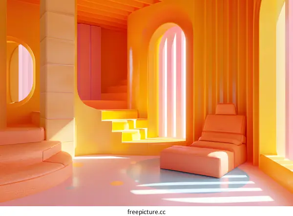 Abstract 3D Interior Design with Pink and Orange Colors