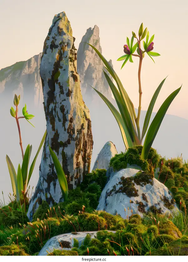 Green Grass and Mossy Rocks in a Fantasy Setting