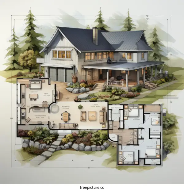 house plan of a modern two-story house