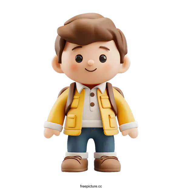 [Transparent Background PNG]3D illustration of a happy looking boy