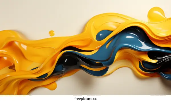 yellow blue black abstract fluid painting