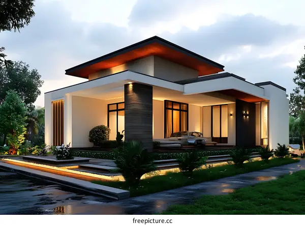 Modern House Exterior Design with Wooden Roof