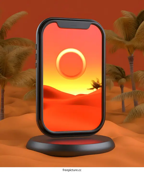 Smartphone on a Stand with Desert Background