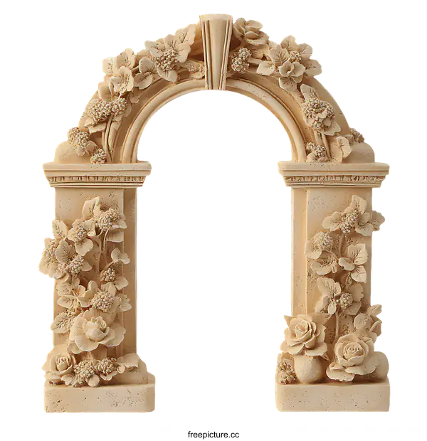 [Transparent Background PNG]Ornamental Stone Archway with Floral Carvings