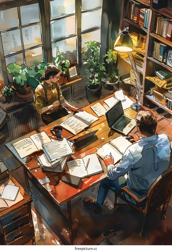 Two people working together in a home office