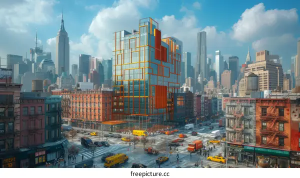 New York City Skyline with Modern Glass Skyscraper