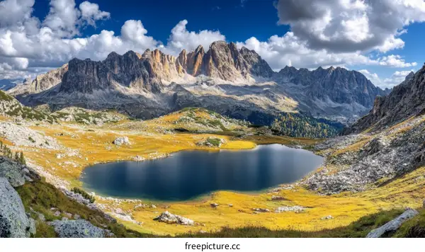 Majestic Mountain Range with Alpine Lake