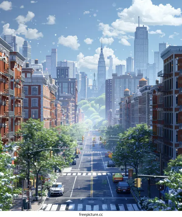 Winter City Street Scene Illustration