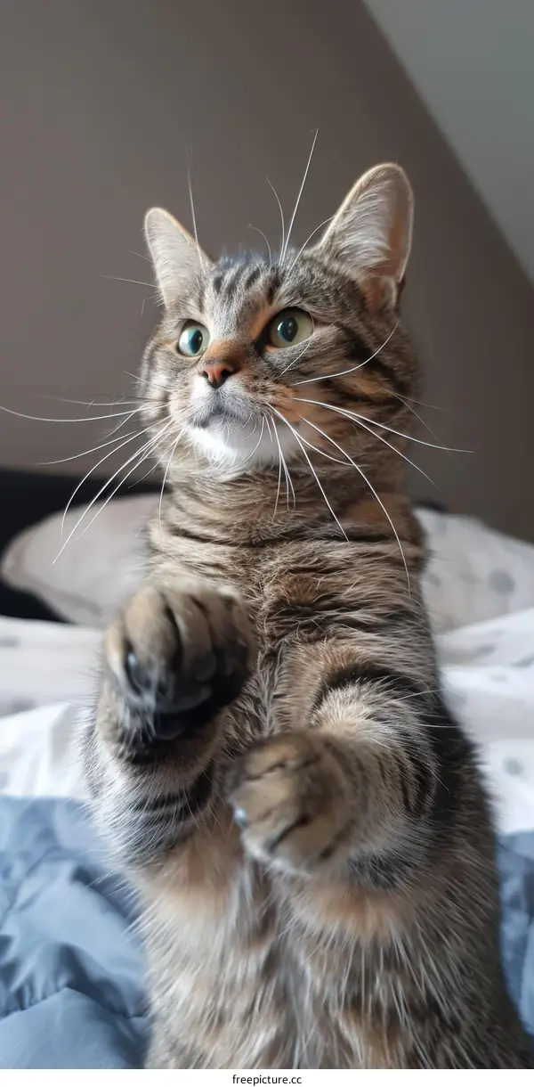 A Brown Tabby Cat Begging for Food