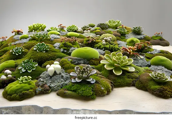 Green Moss and Succulents Landscape