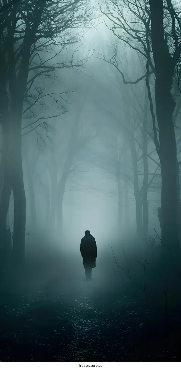 Man Walking Through Foggy Forest