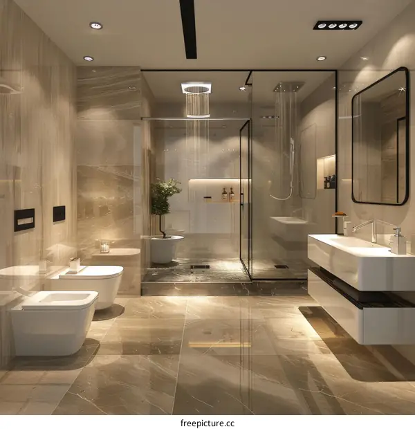 Modern Bathroom Interior Design With Large Shower And Double Sink