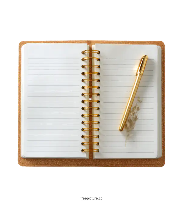 [Transparent Background PNG]Open Cork Notebook with Pen