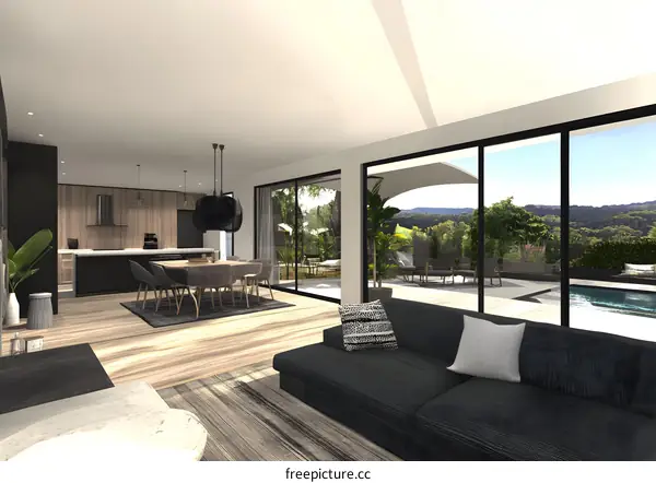 Modern Home Interior Design With Open Concept Kitchen And Living Room