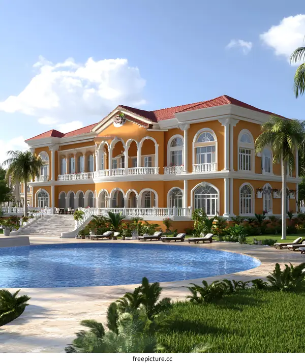 Luxury Villa With Swimming Pool and Palm Trees