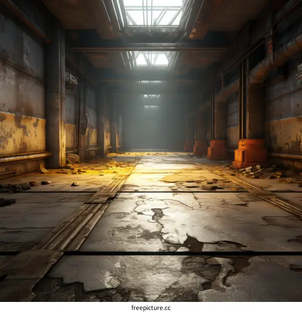 Long dark post apocalyptic corridor