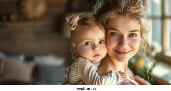 Portrait of a Mother and Daughter with Matching Blue Eyes