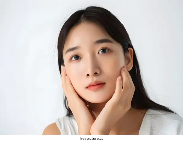 Beautiful Young Asian Woman Portrait with White Background