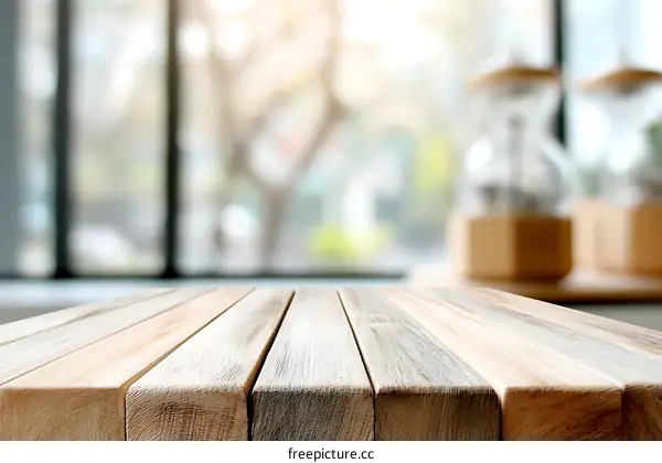 Wooden Tabletop with Blurry Cafe Background