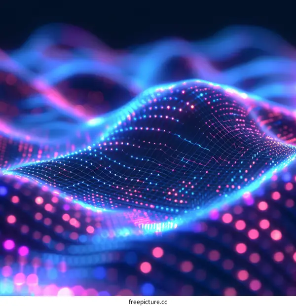 Blue and purple glowing wave with small glowing dots