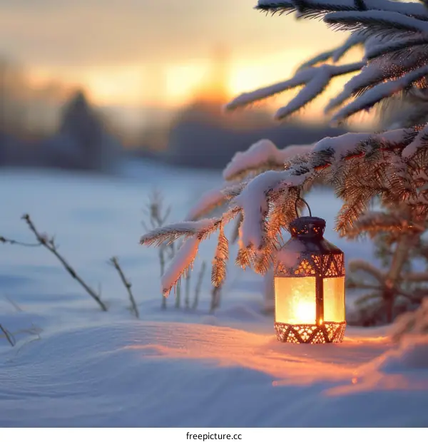 lantern in the snow forest