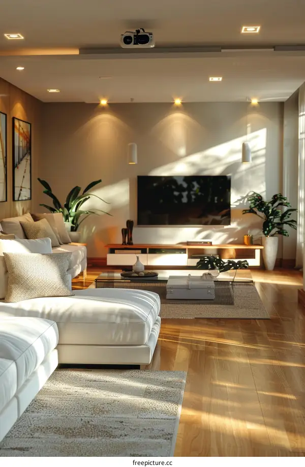 Contemporary Living Room with Parquet Flooring