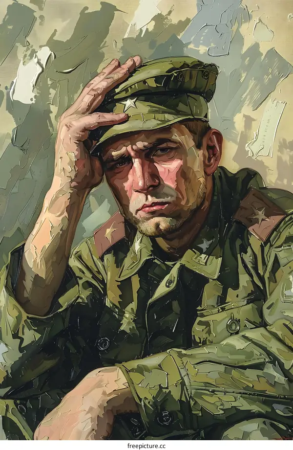 Portrait of a soldier wearing a green uniform and cap
