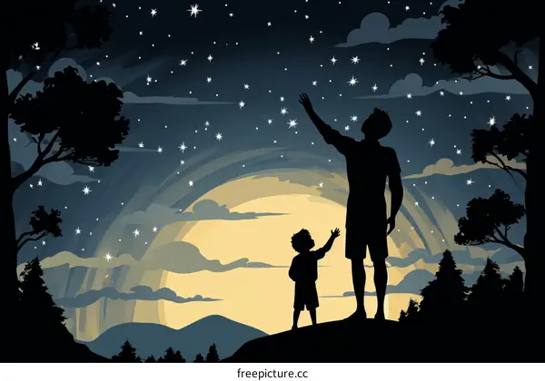 Father and son looking at the stars