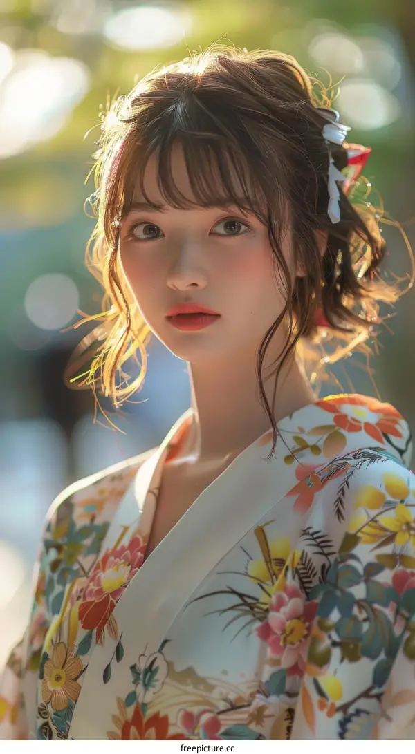 Asian Woman in Traditional Japanese Kimono