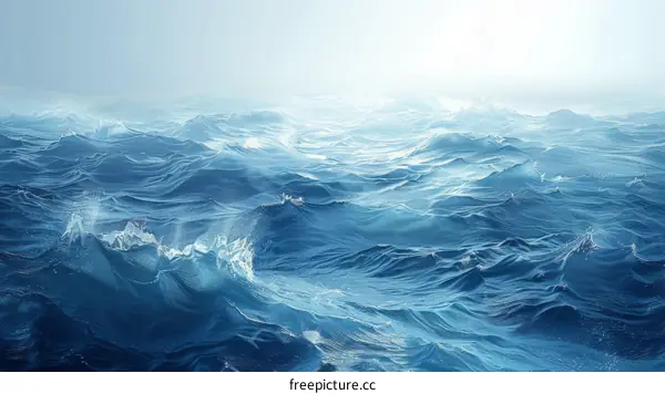 Deep blue ocean surface with white sea foam