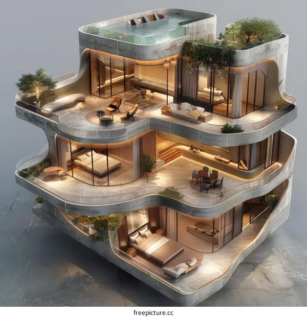 Modern Architectural Design of a Luxurious Multi-Level House