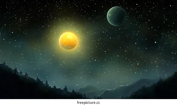 Starry Night Celestial Landscape Illustration