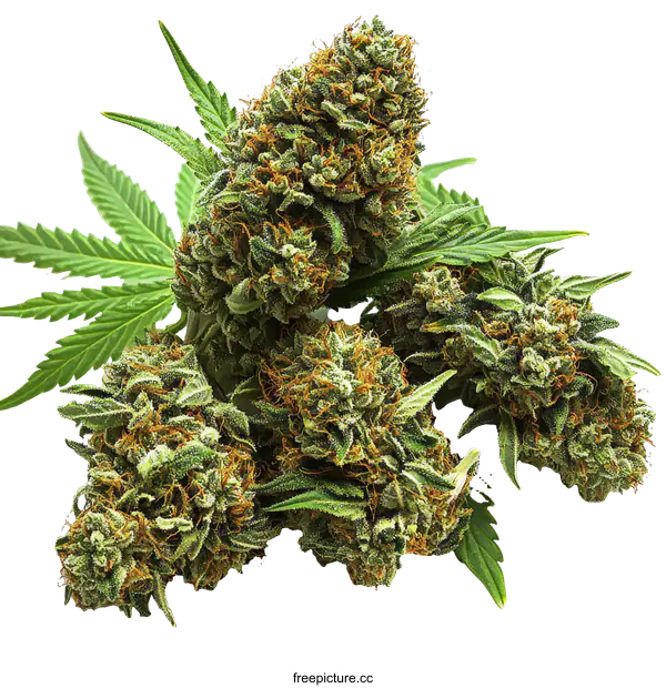 [Transparent Background PNG]Close-up view of Cannabis Buds and Leaves
