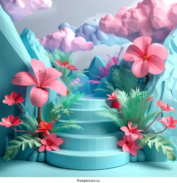 3D Pastel Tropical Floral Display