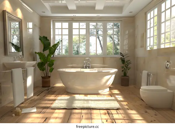 Zen Bathroom's Interior with Bathtub
