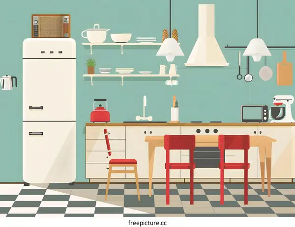 Retro Kitchen Interior Design Illustration