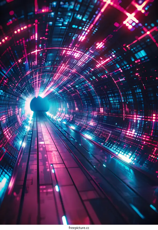 Abstract Neon Tunnel With Blue and Pink Lights