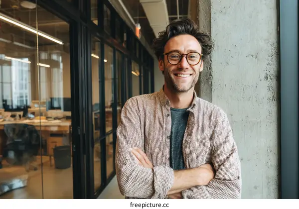 Smiling Businessman in Modern Office