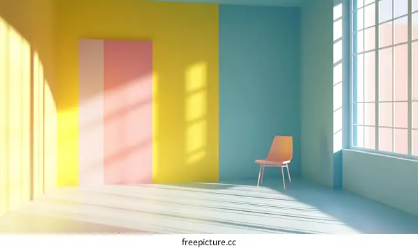 Minimalist Room With Chair and Colorful Walls