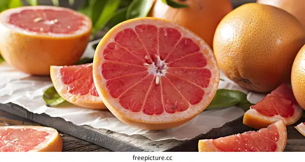 Fresh Ripe Grapefruit On Wooden Background