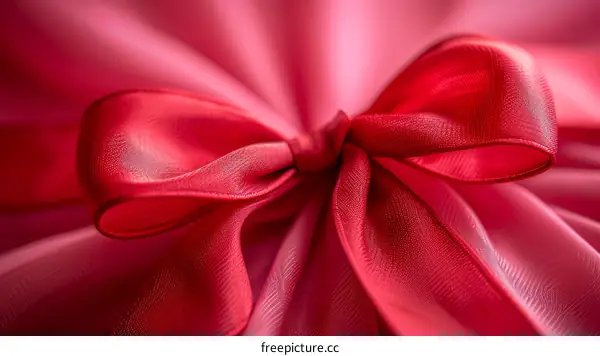 Close-up shot of a red ribbon bow on a red cloth