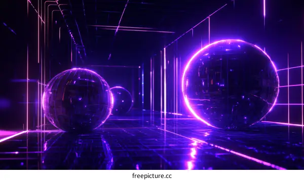 Abstract Neon Purple Sphere in Futuristic Corridor