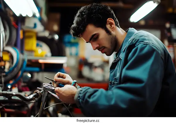 Man Working on Motorcycle in Garage