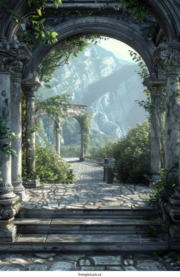 Ancient Ruins Garden Pathway Illustration
