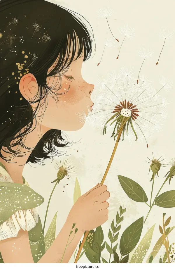 Little Girl Blowing Dandelion Seeds