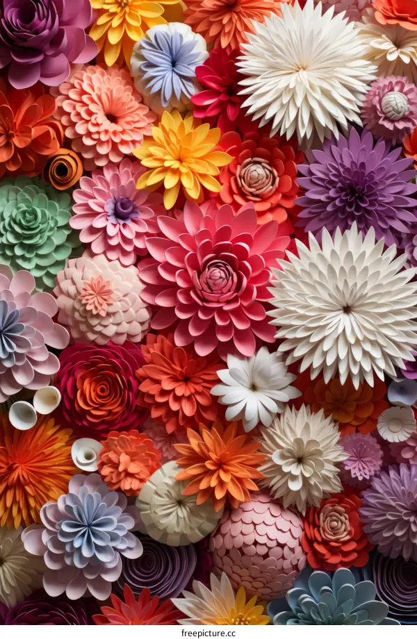 A variety of paper flowers of different colors