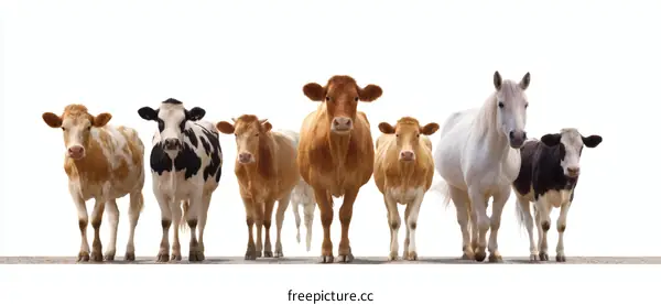 Farm Animals Group Portrait on White Background